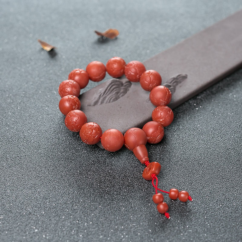 南红雕花圆珠单圈手串-红掌柜