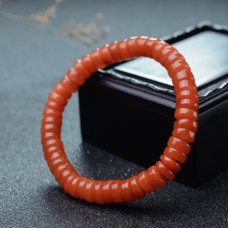 樱桃红南红车轮珠单圈手串-红掌柜