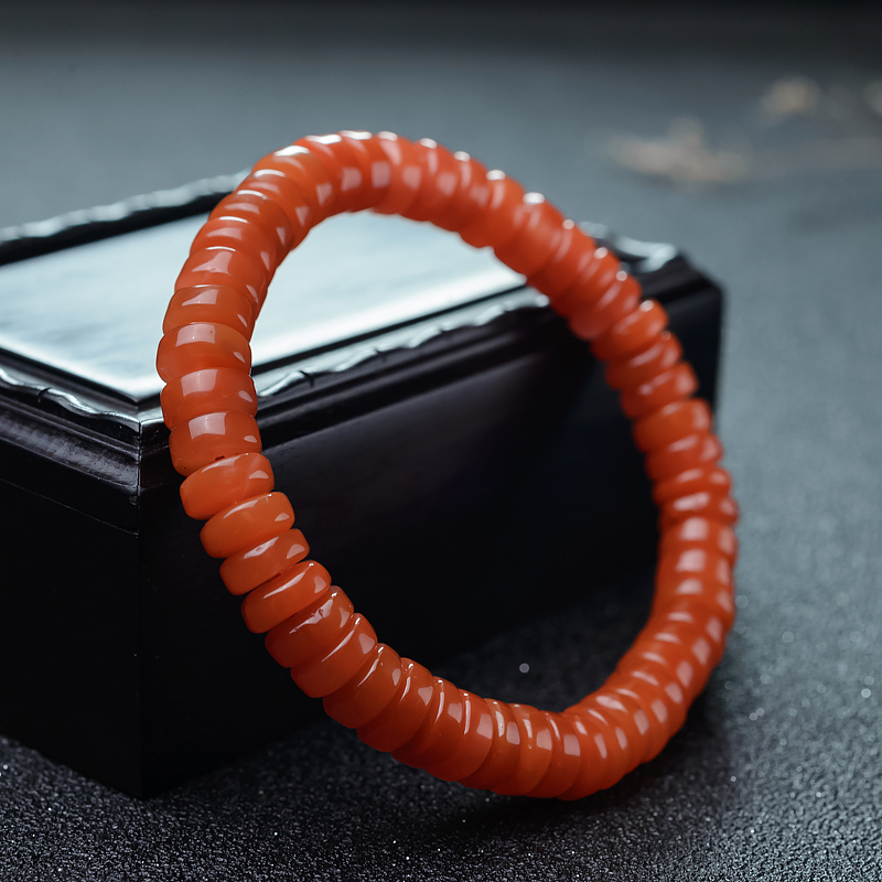 南红车轮珠单圈手串-红掌柜