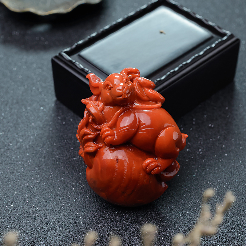 柿子红南红前途无量手把件-红掌柜