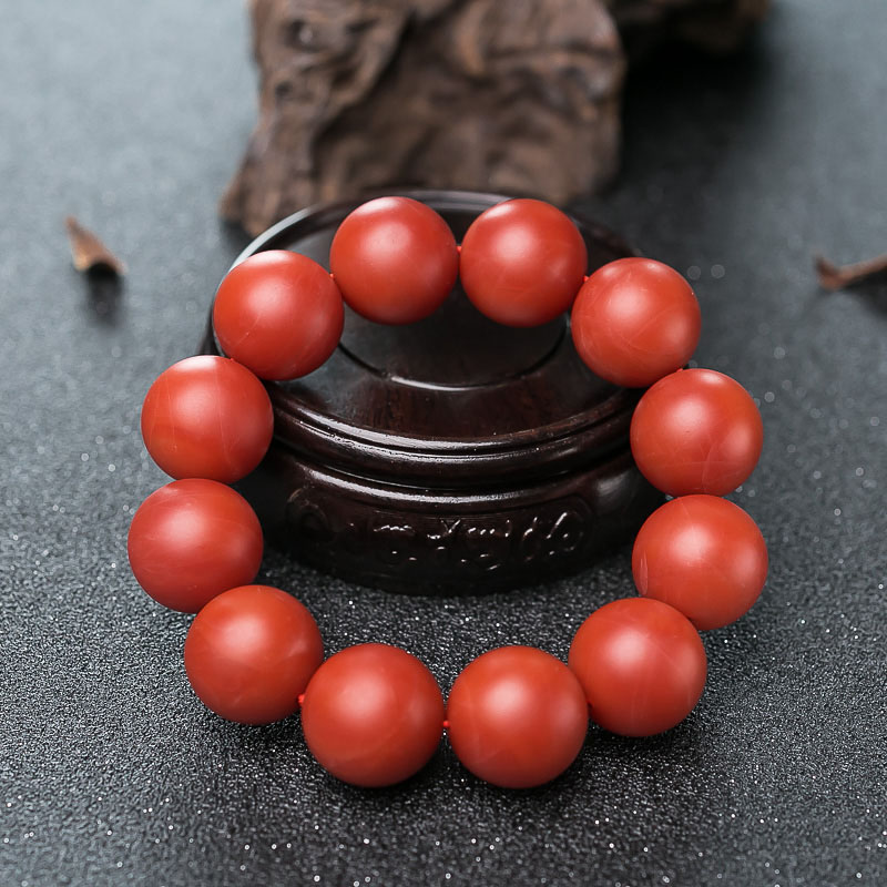 保山天然柿子红南红单圈手串-红掌柜
