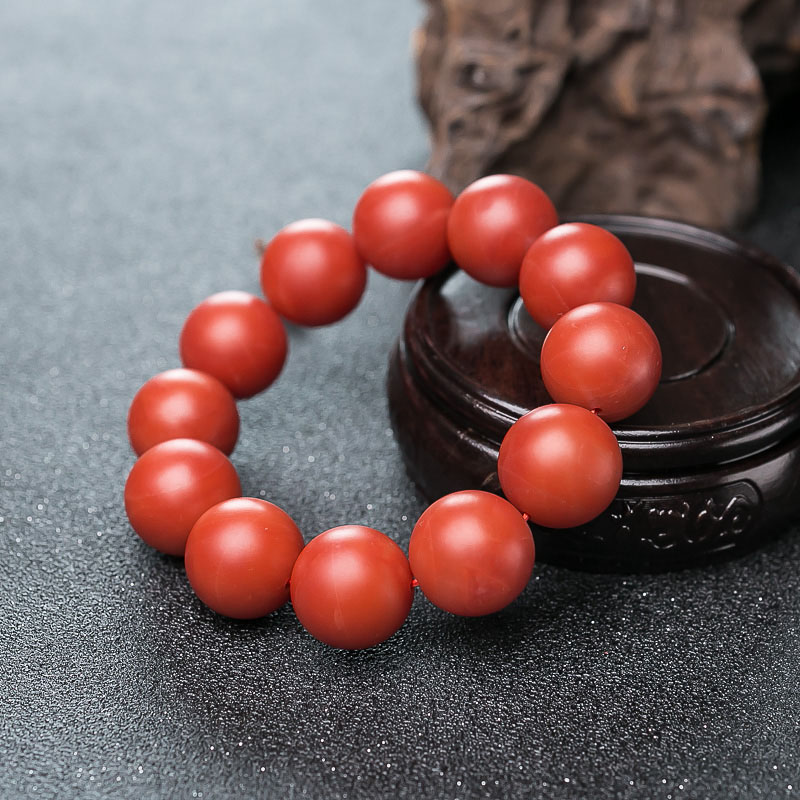 天然柿子红南红单圈手串-红掌柜