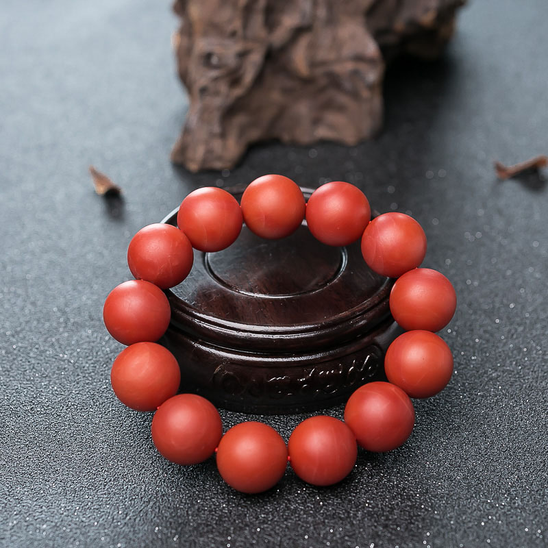 保山天然柿子红南红单圈手串-红掌柜