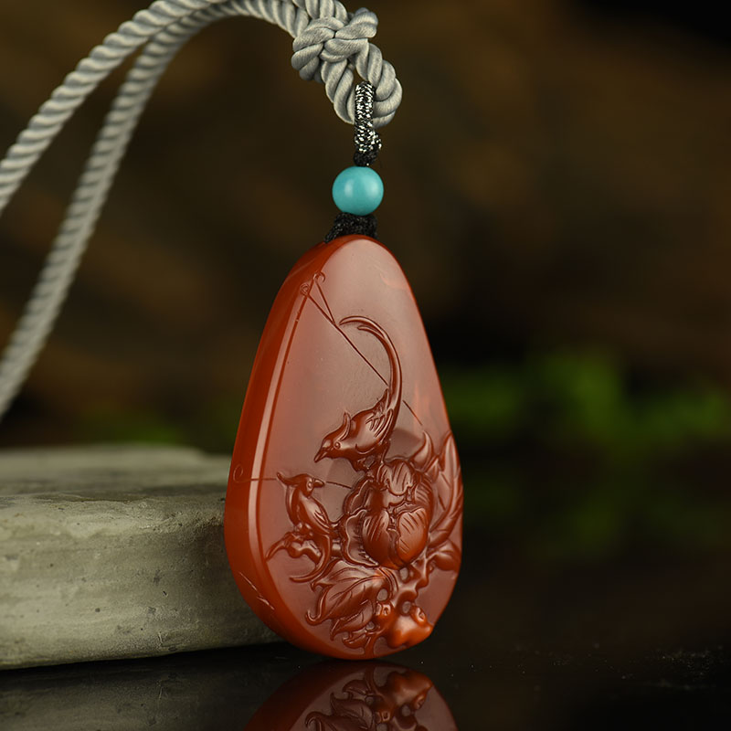 玫瑰红南红喜上眉梢吊坠-红掌柜