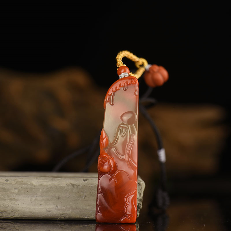 天然俏色冰飘南红花开见佛吊坠-红掌柜