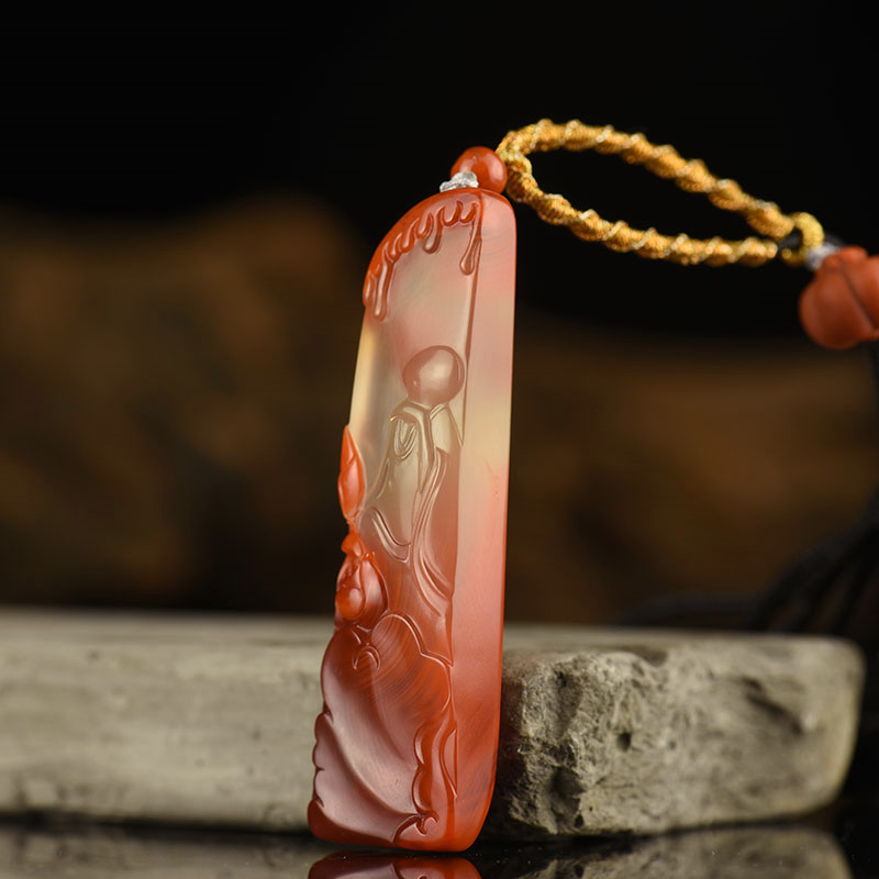 保山俏色冰飘南红花开见佛吊坠-红掌柜