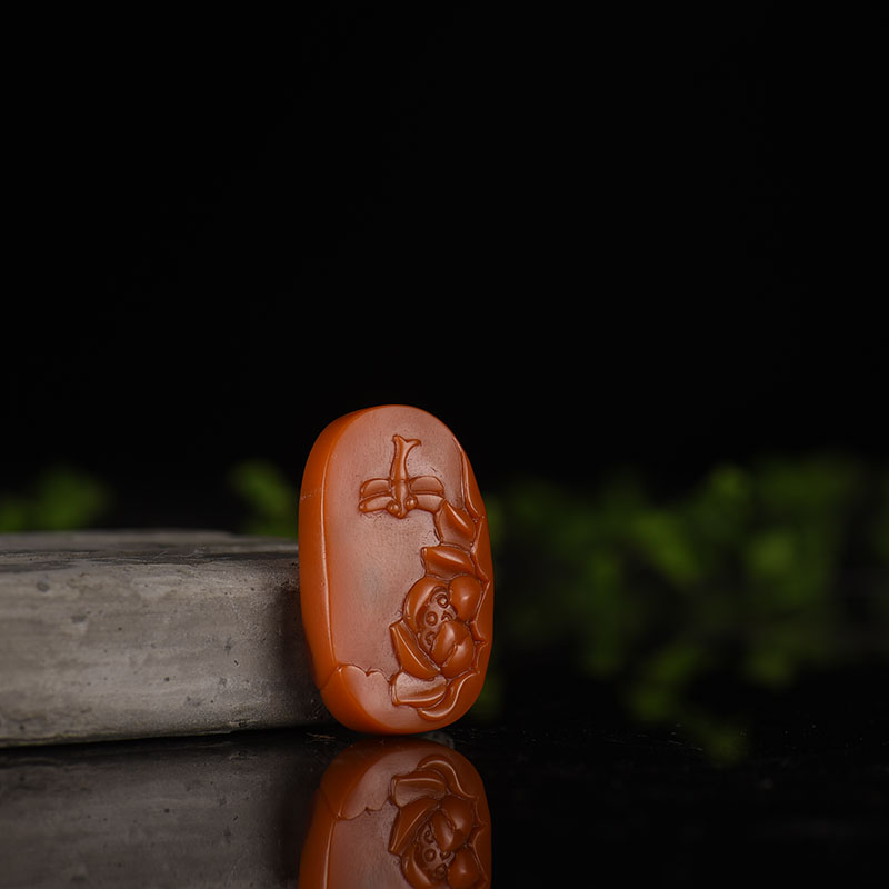 天然柿子红南红荷塘清趣吊坠-红掌柜