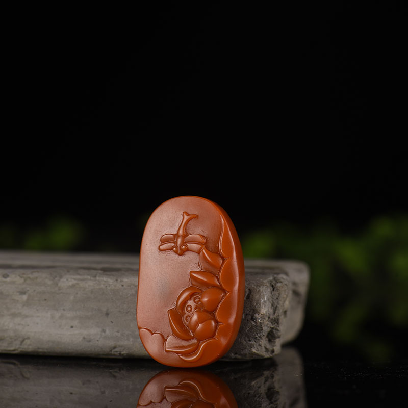 四川柿子红南红荷塘清趣吊坠-红掌柜