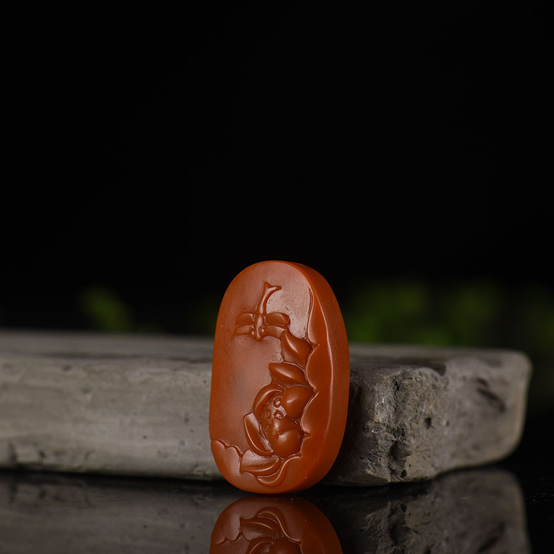 四川天然柿子红南红吊坠-红掌柜