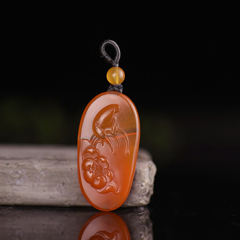 樱桃红南红荷塘清趣吊坠-红掌柜