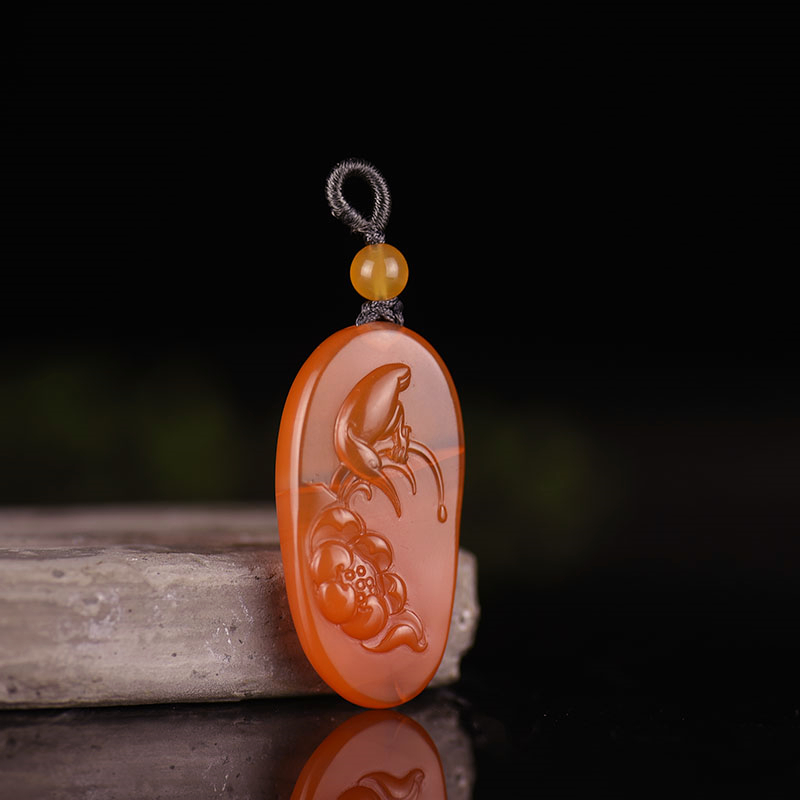 南红荷塘清趣吊坠-红掌柜