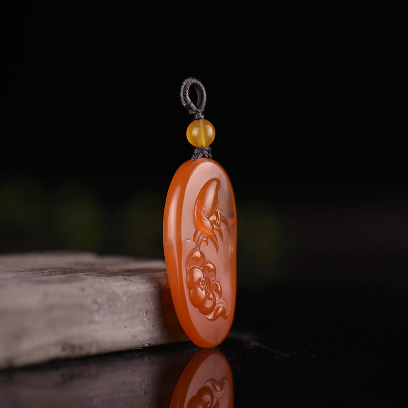 天然南红荷塘清趣吊坠-红掌柜
