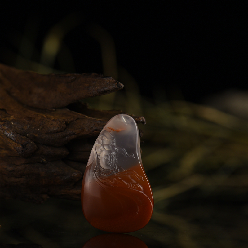 冰飘柿子红南红观音吊坠-红掌柜