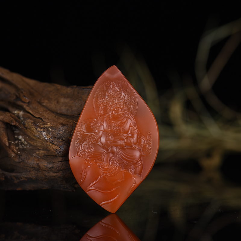 冰红南红黄财神吊坠-红掌柜