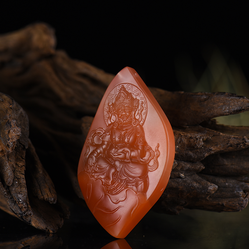 天然南红黄财神吊坠-红掌柜