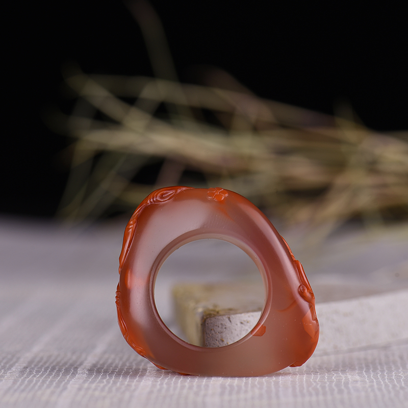 南红喜上眉梢扳指-红掌柜