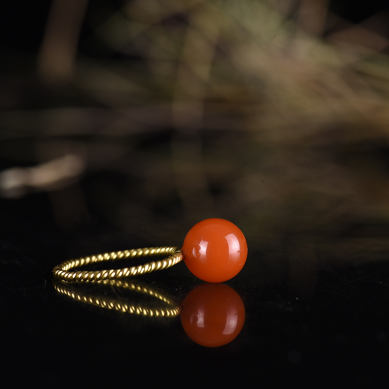 天然樱桃红南红戒指-红掌柜