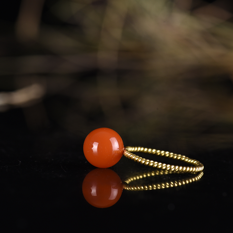 18K金镶樱桃红南红戒指-红掌柜