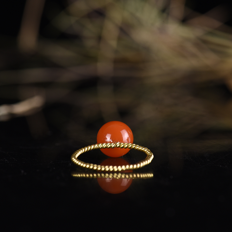 18K金镶天然南红戒指-红掌柜