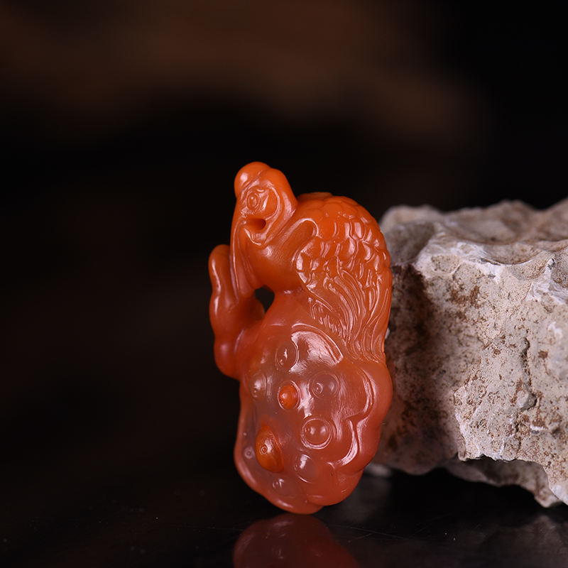 川料冻料柿子红南红一路连科吊坠-红掌柜