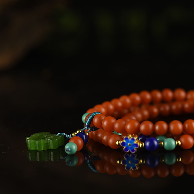 6.1mm天然云南柿子红南红多圈两用款-红掌柜