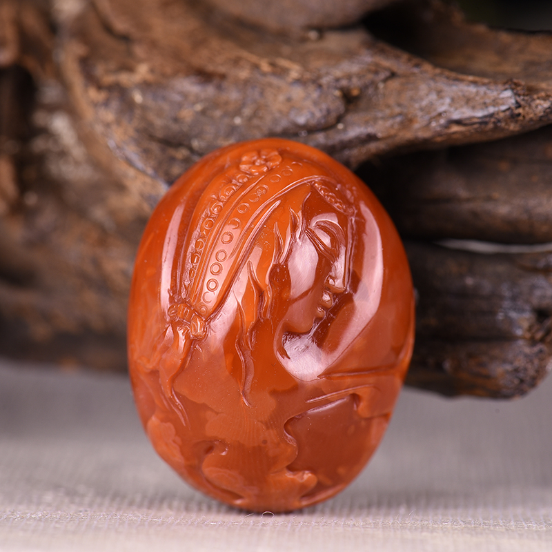 柿子红南红田螺姑娘吊坠-红掌柜