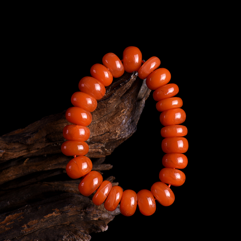 四川天然樱桃红南红如意算盘单圈手串-红掌柜
