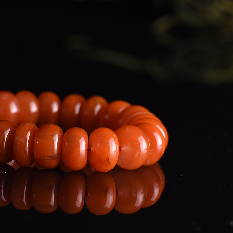 四川樱桃红南红如意算盘单圈手串-红掌柜