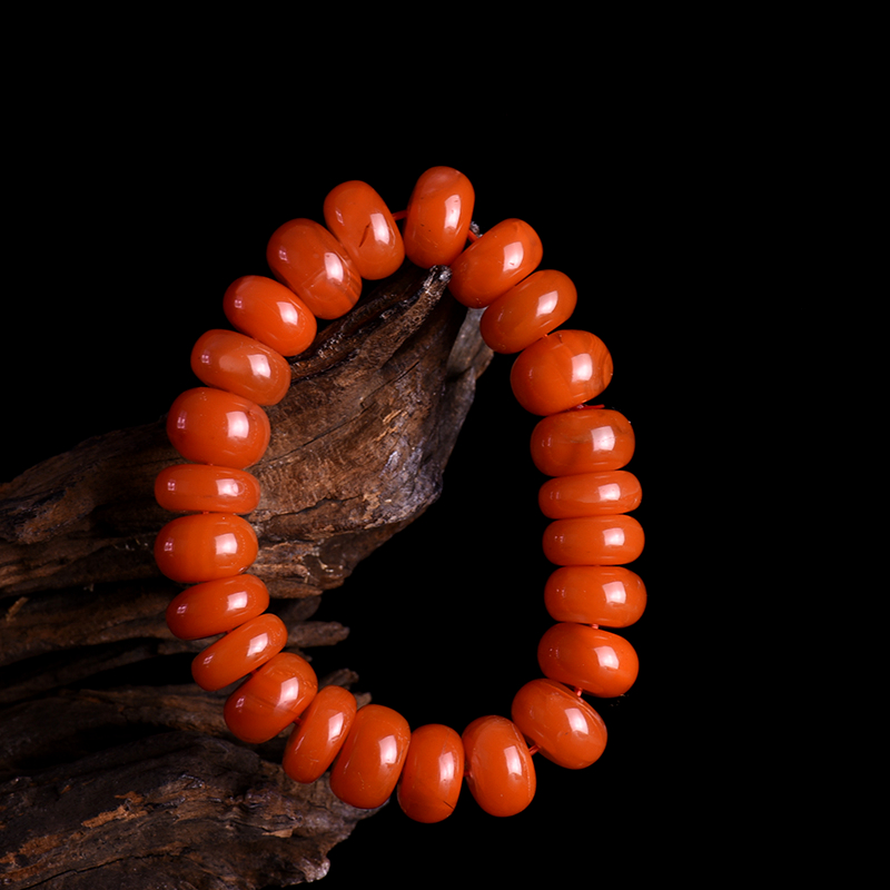 四川天然南红如意算盘单圈手串-红掌柜