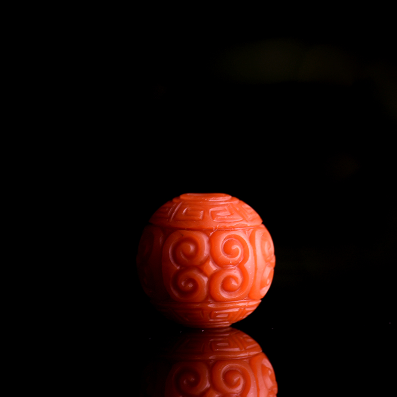 16.8mm柿子红南红回纹珠配饰-红掌柜