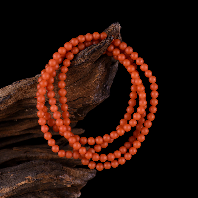 4.3mm柿子红南红圆珠多圈手串-红掌柜