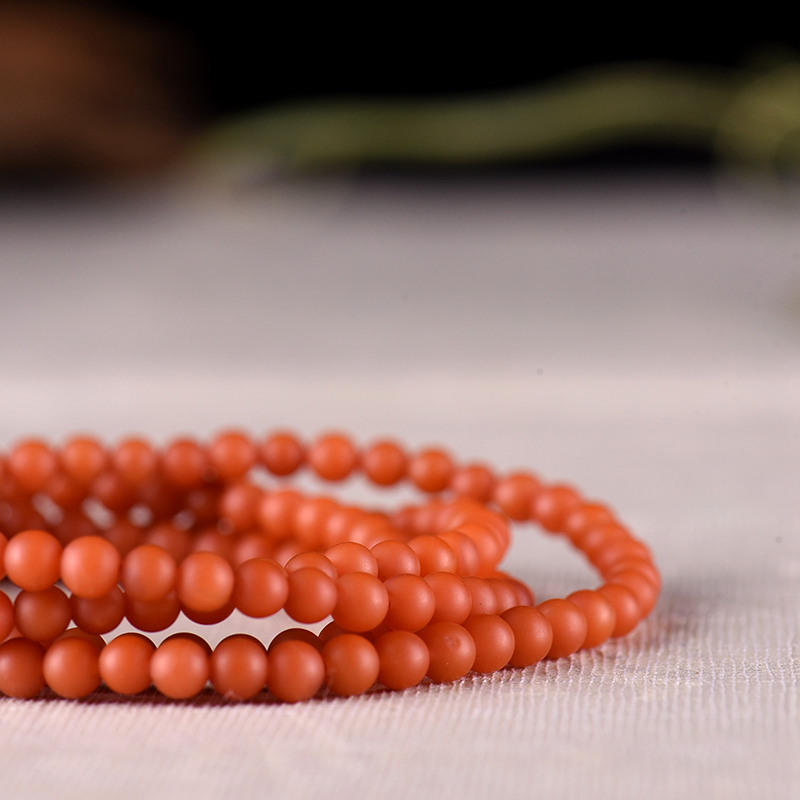 柿子红南红圆珠多圈手串-红掌柜