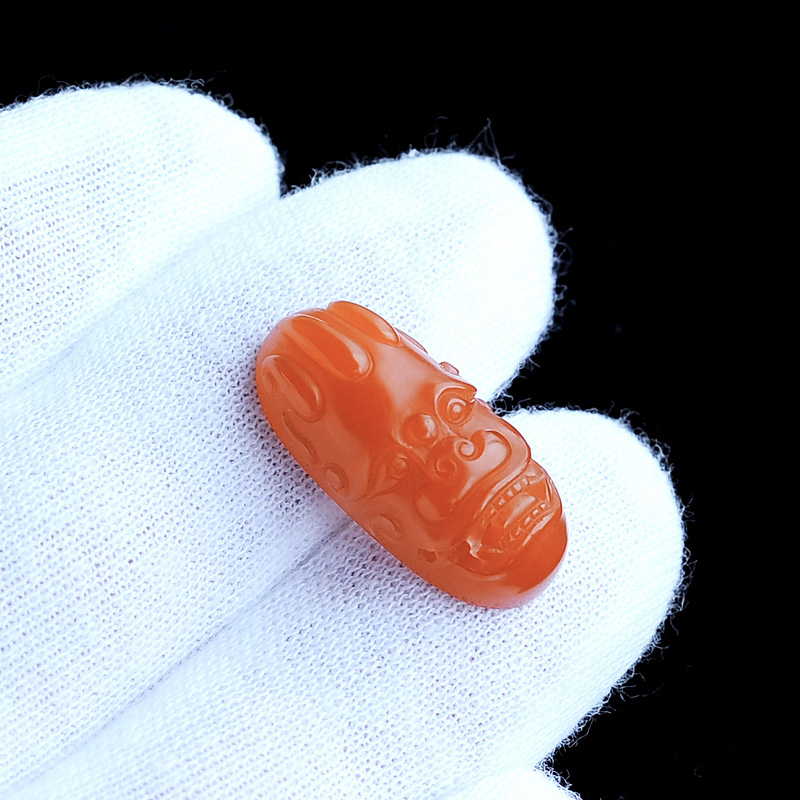 四川联合料南红樱桃红神兽戒面-红掌柜