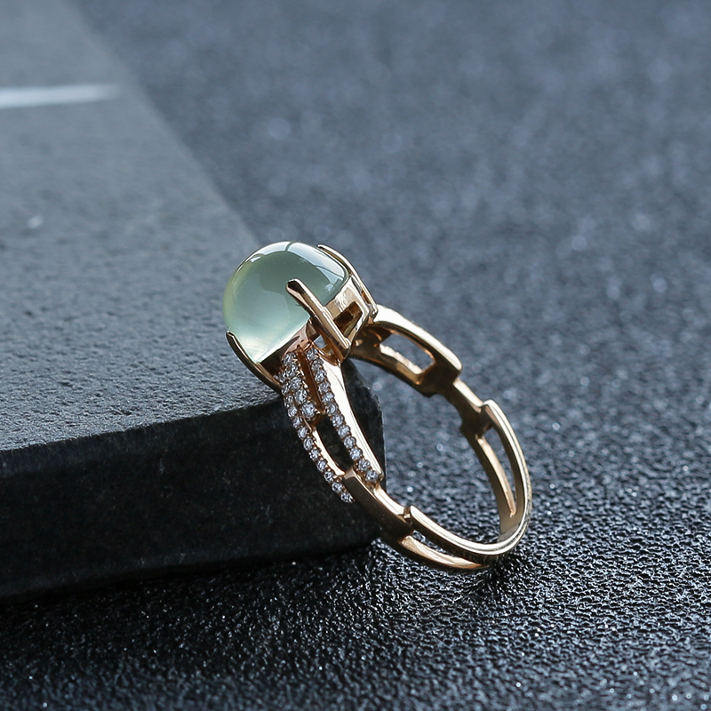 玫瑰金镶钻葡萄石戒指-红掌柜珠宝