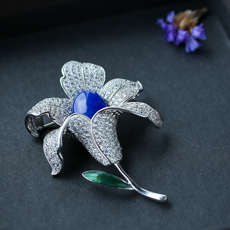 银镶青金石胸针 - 红掌柜珠宝