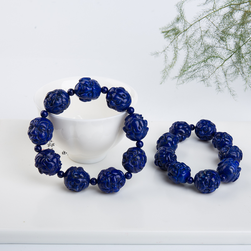 天然深蓝色青金石十八罗汉手串-红掌柜