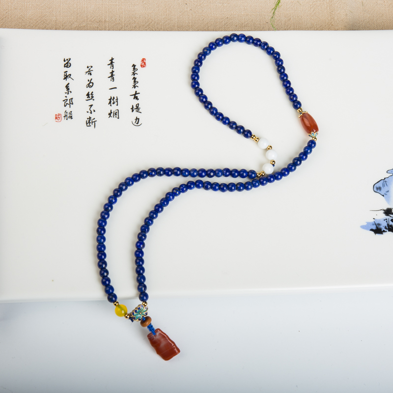 4.9mm深蓝色青金石手串-红掌柜