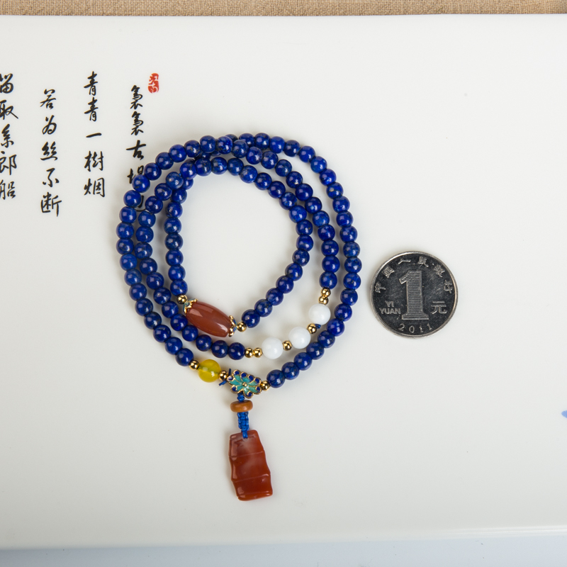 4.9mm深蓝色青金石多圈手串-红掌柜