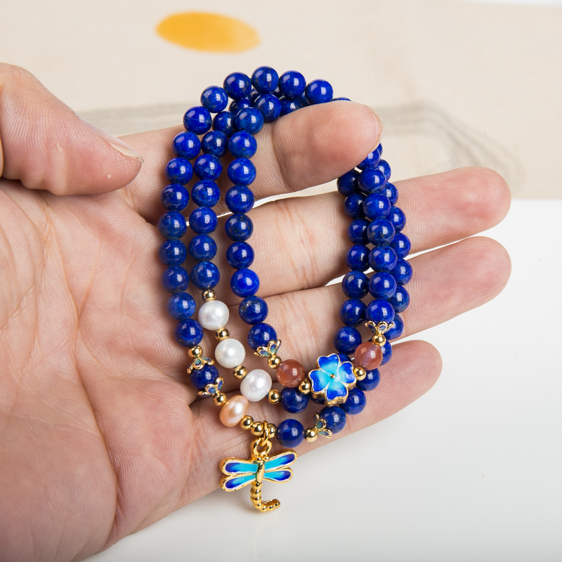 天然深蓝色青金石多圈手串-红掌柜