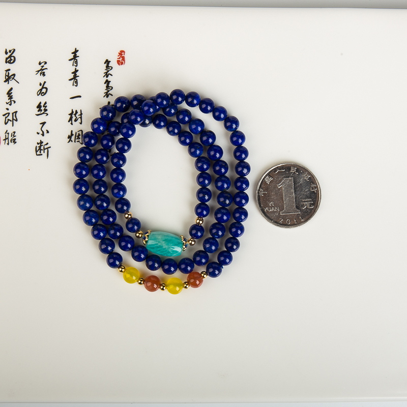 6.0mm天然阿富汗紫蓝色青金石多圈手串-红掌柜