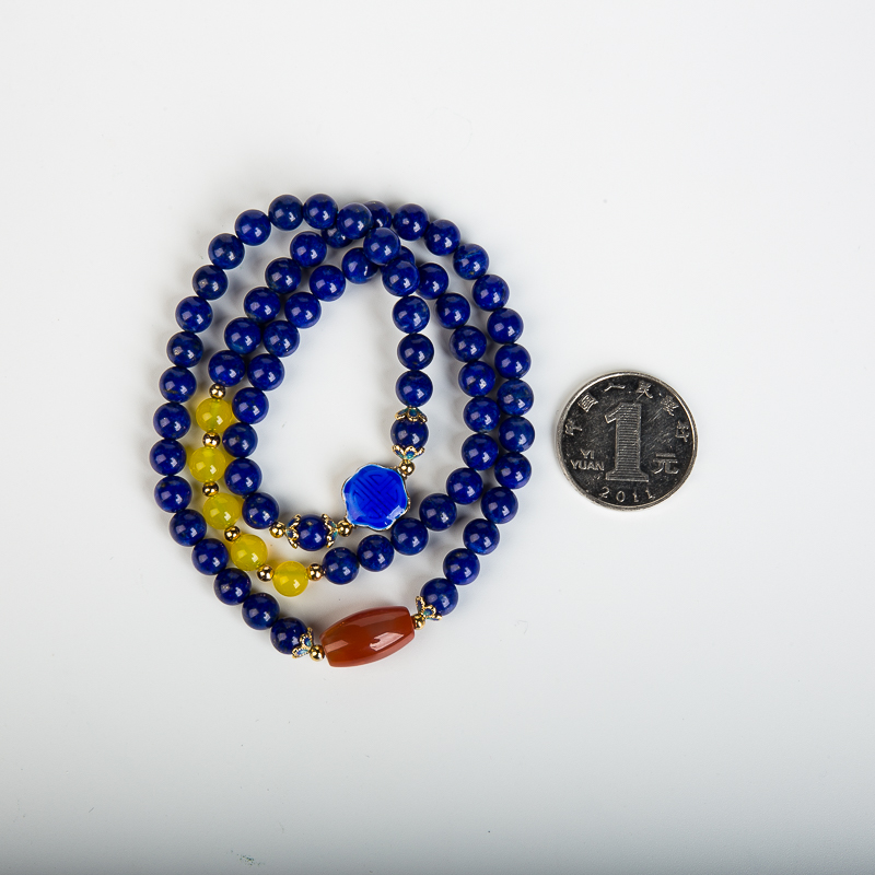 6.4mm天然阿富汗紫蓝色青金石多圈手串-红掌柜