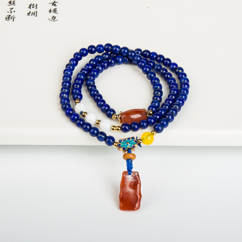 天然阿富汗紫蓝色青金石多圈手串-红掌柜