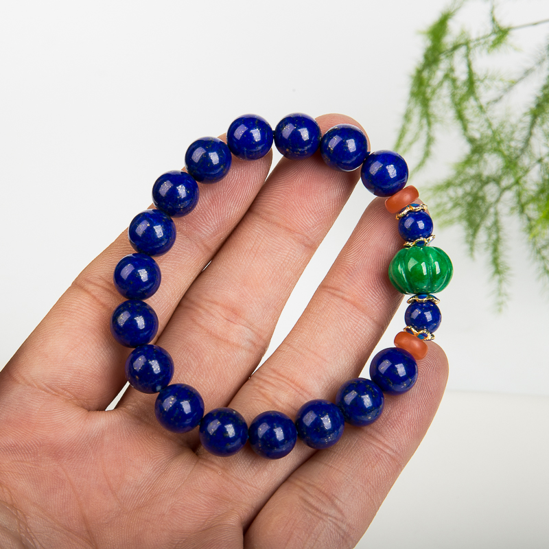 天然阿富汗紫蓝色青金石单圈手串-红掌柜