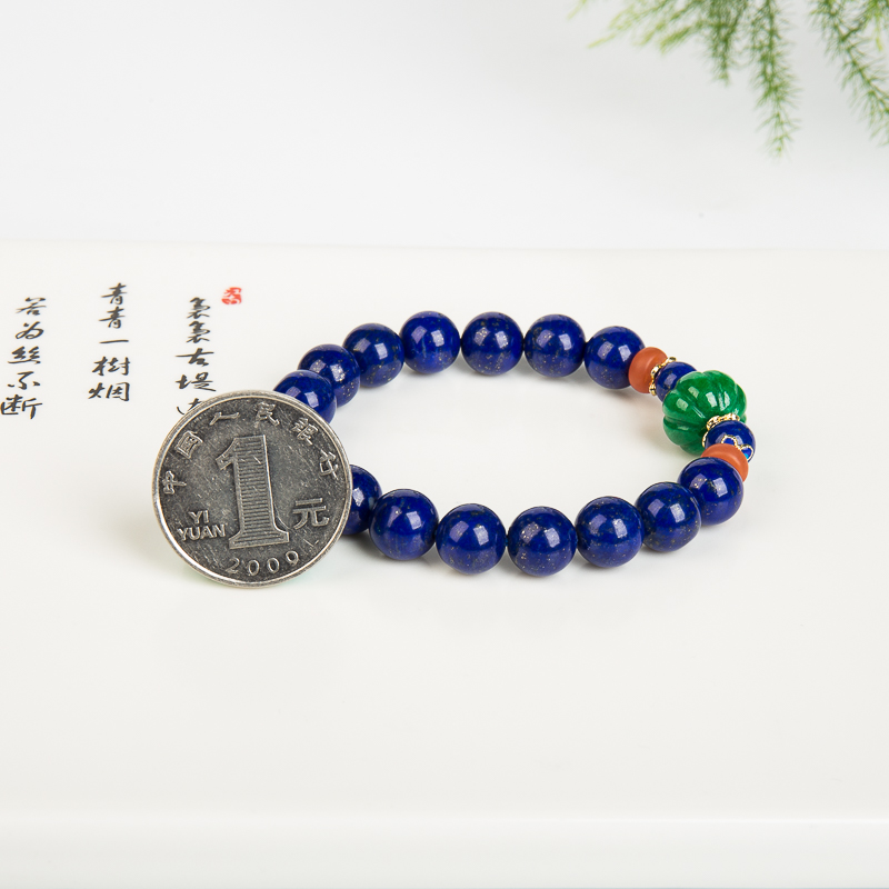 9.1mm天然阿富汗紫蓝色青金石单圈手串-红掌柜