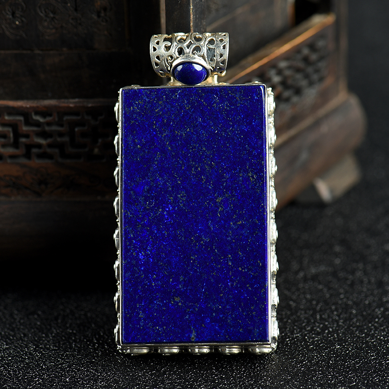 银镶青金石无事牌吊坠-红掌柜