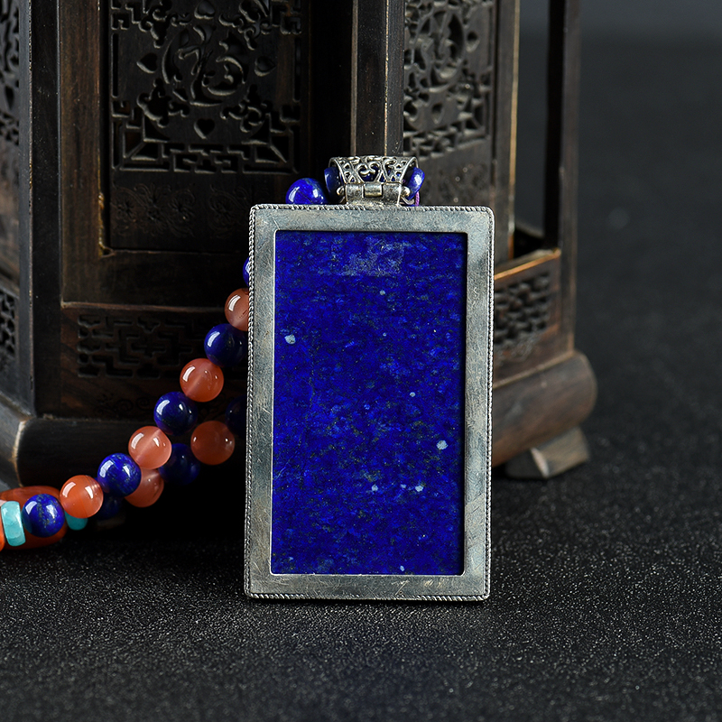 阿富汗天然青金石无事牌项链-红掌柜