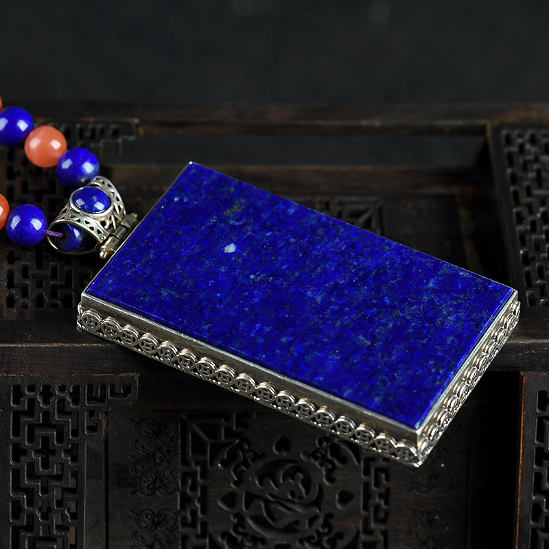 银镶青金石无事牌项链-红掌柜