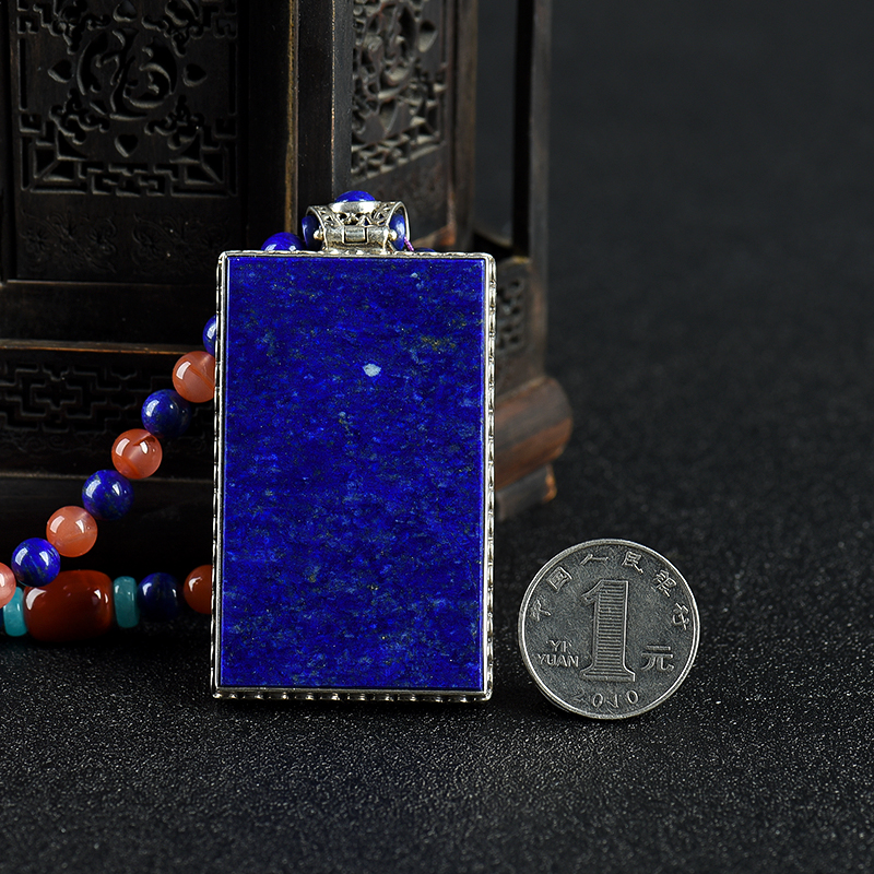 阿富汗银镶青金石项链-红掌柜