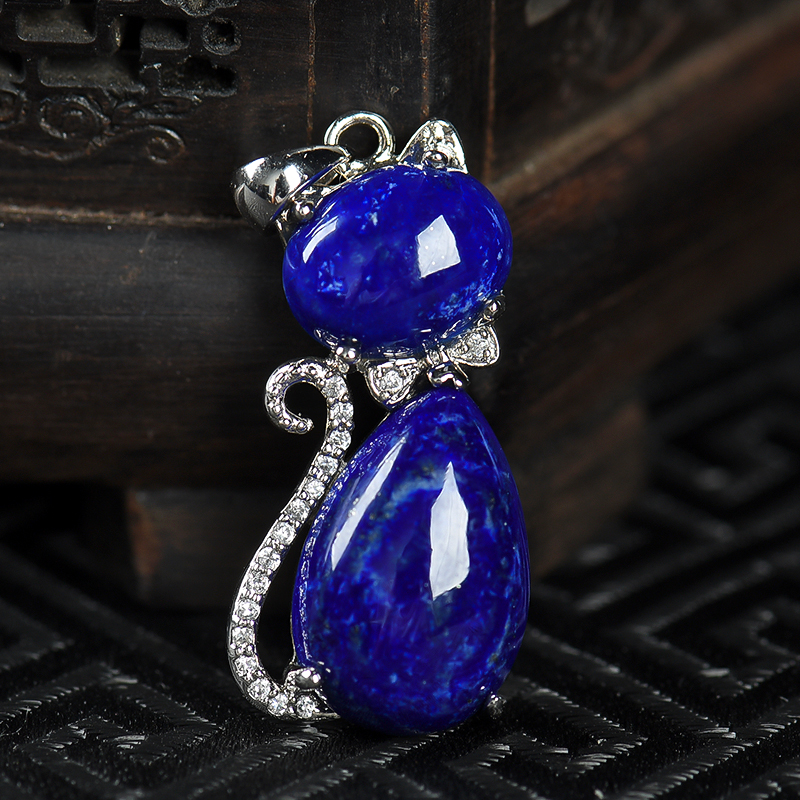 银镶青金石猫吊坠-红掌柜