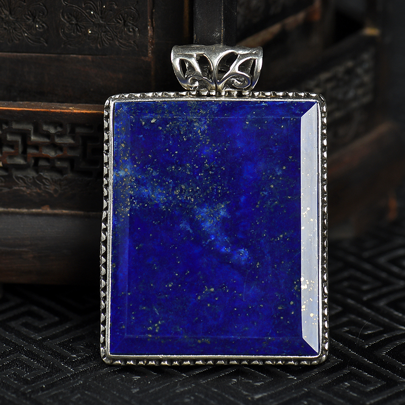 银镶青金石无事牌吊坠-红掌柜